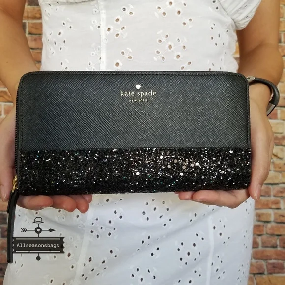 kate spade Bags Authentic Kate Spade Neda Greta Court Black Glitter Wallet New Roomy Christmas Poshmark
